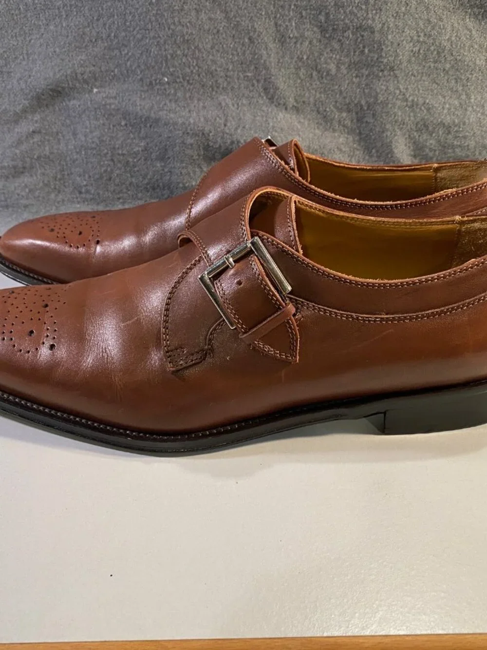 Broletto - Sz 11M - Men's Brown Leather Single Monk Strap Dress Shoes - Italy